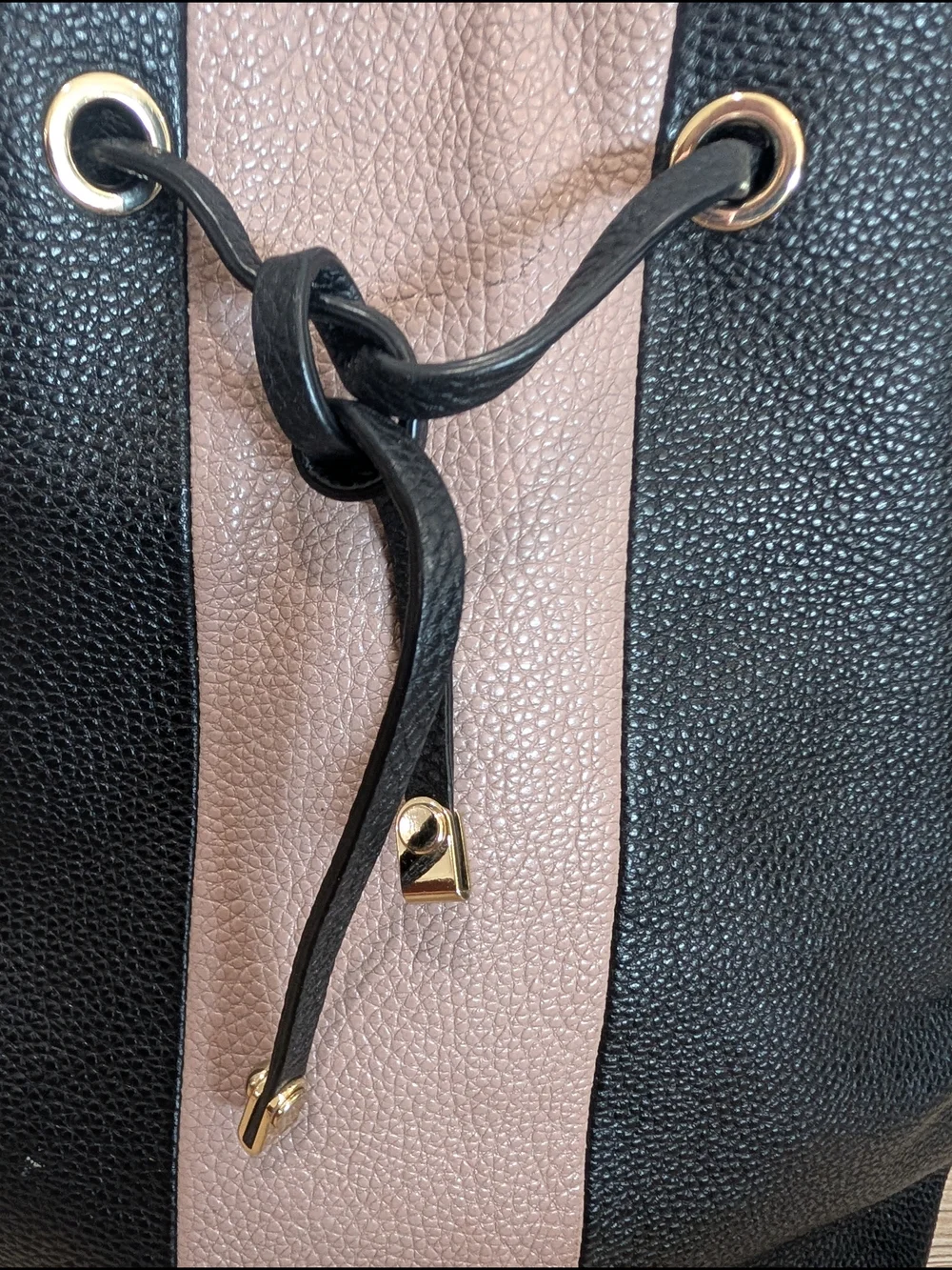 Kate Spade Black Taupe Leather Colorblock Drawstring Bucket Shoulder Bag